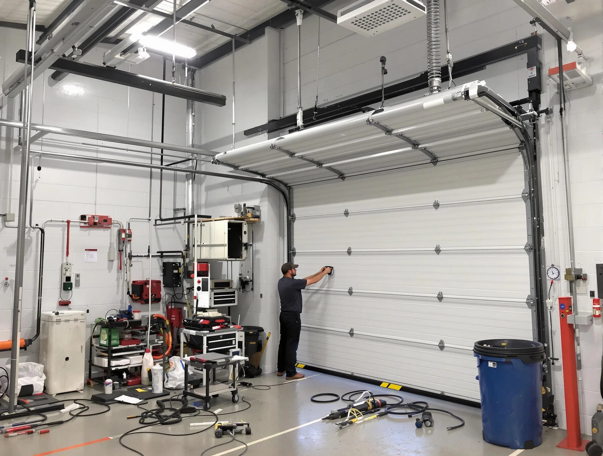 Riverton Garage Door Repair certified technician performing commercial door repair at a Riverton business facility