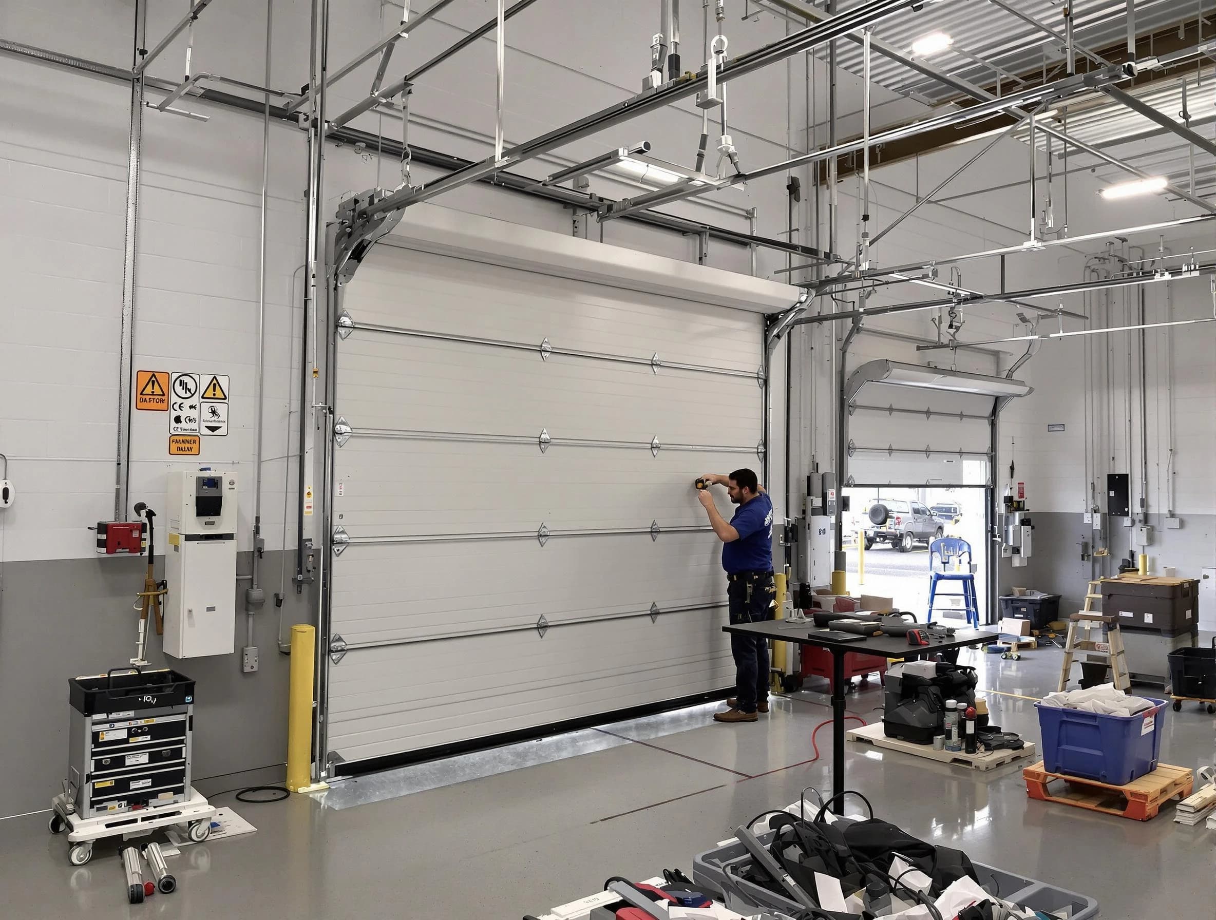 Commercial garage door repair being performed by Riverton Garage Door Repair expert in Riverton