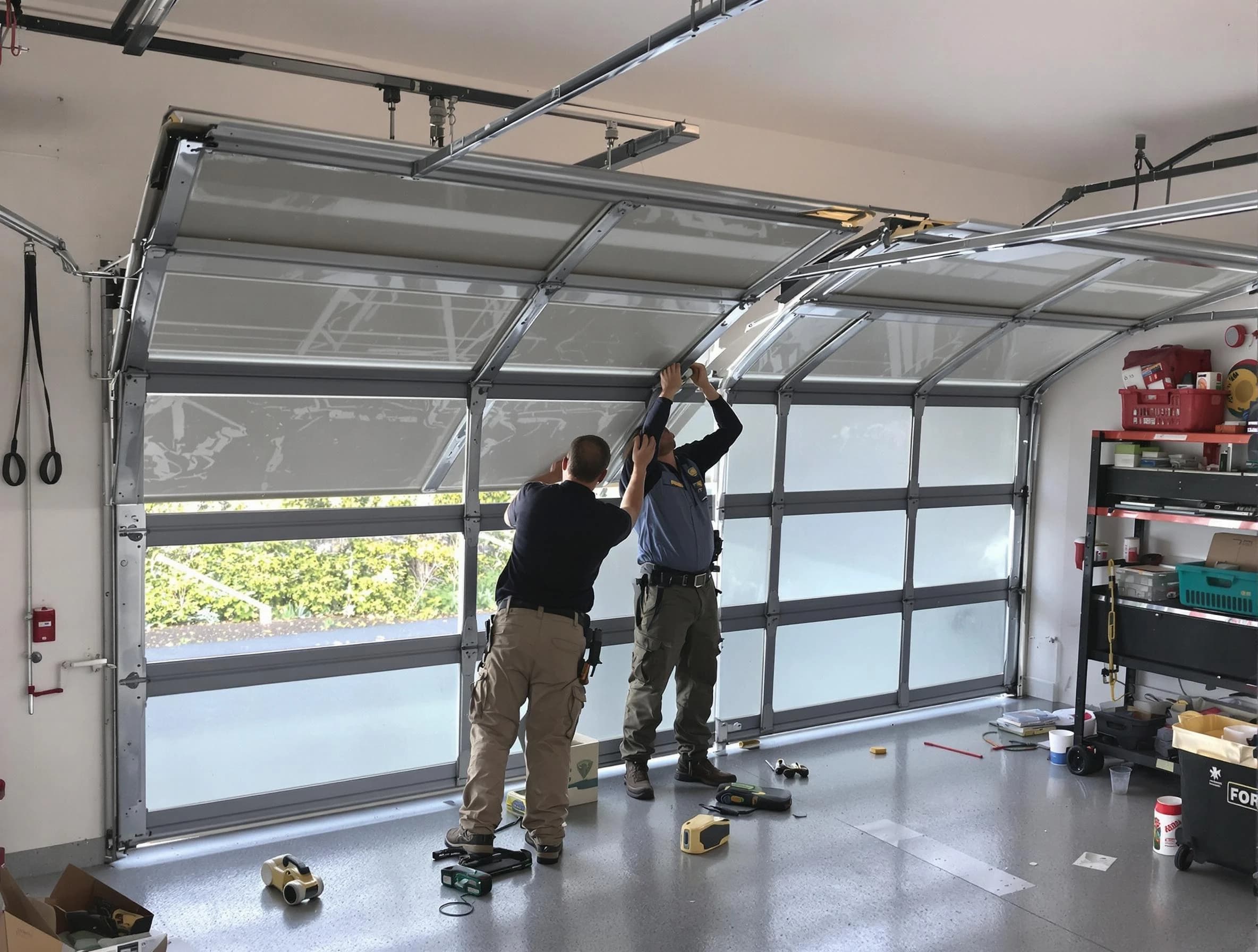 Riverton Garage Door Repair expert performing precise panel replacement on Riverton garage door