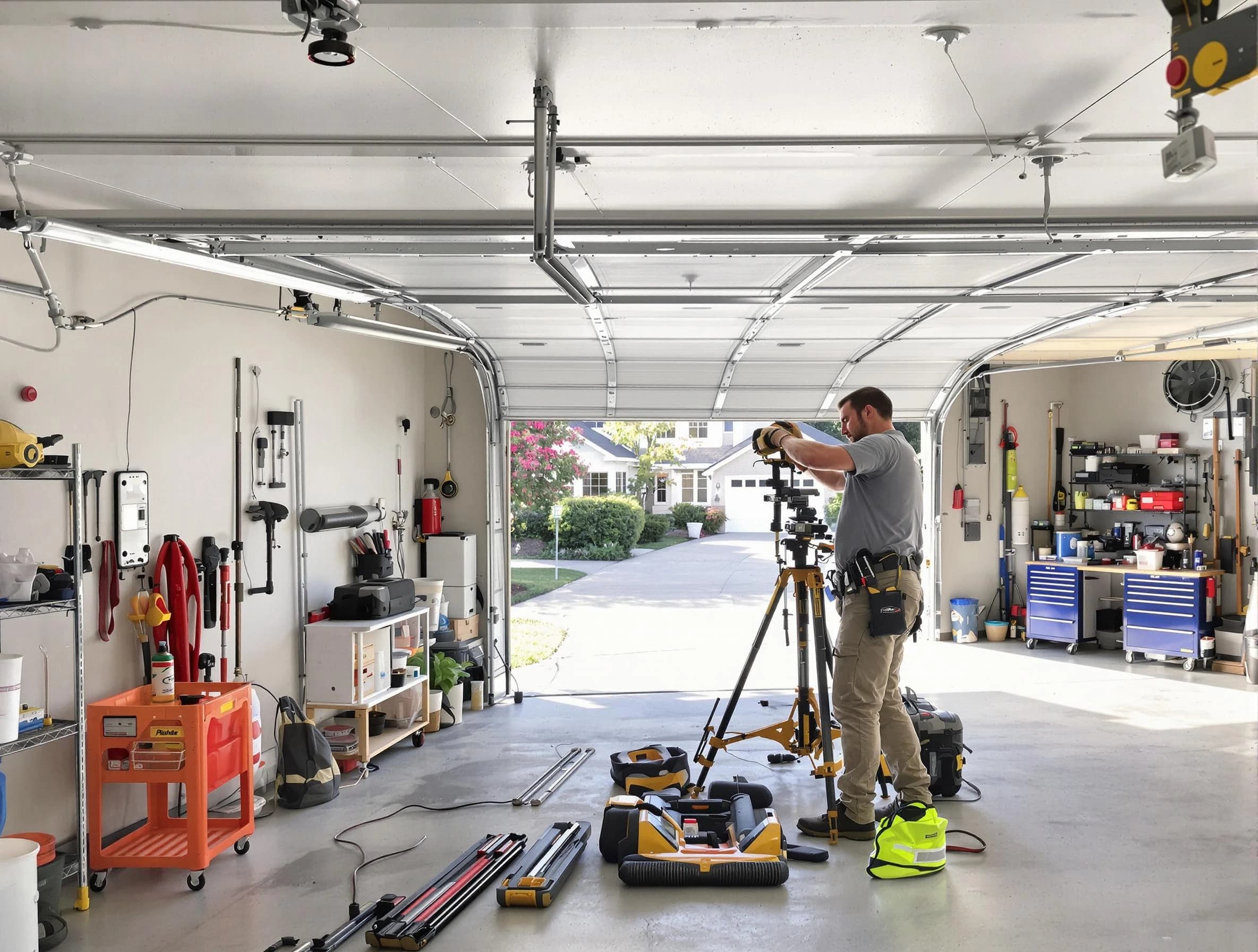 Riverton Garage Door Repair specialist performing laser-guided track alignment in Riverton