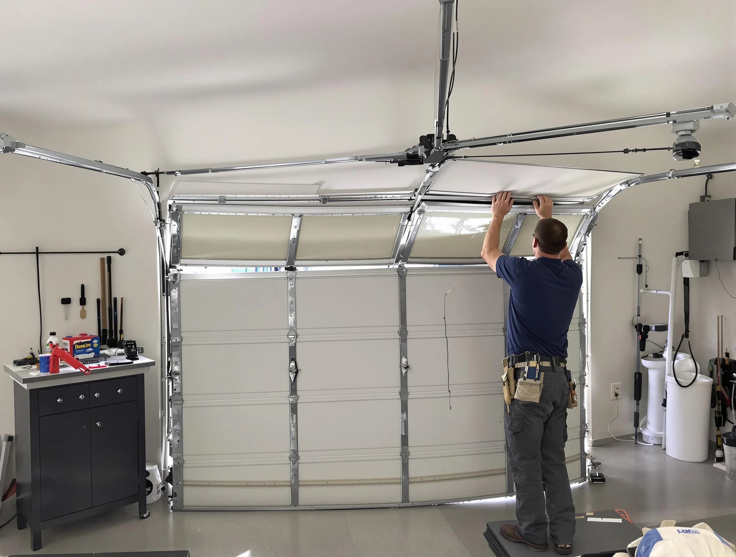 Riverton Garage Door Repair specialist performing precise section replacement on Riverton garage door